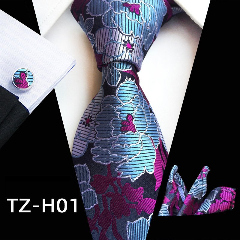 Men's hand tie handkerchief cufflinks three piece set fo retro formal professional business wedding groom's patterned tie