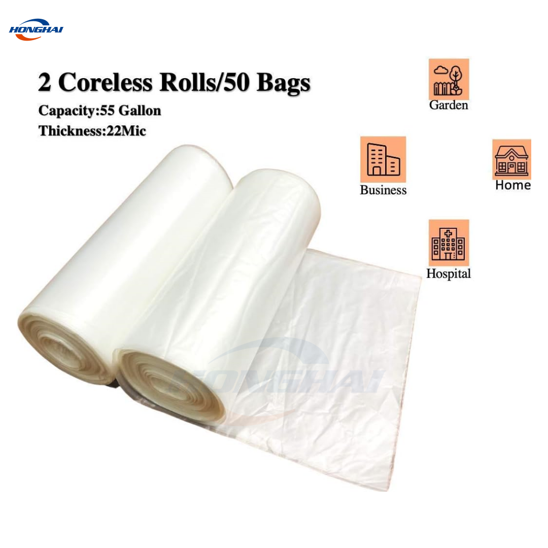 50-55 GAL Semi-Clear Trash bags Trash Can Liner,Large Thick Bin Bags, Clear Bolsas de basura negras