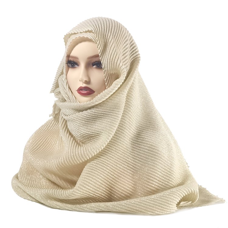 RTS Custom ethnic woman glitter shawls crinkle polyester handkerchief shimmery scarfs muslim pleated voile foulard hijab fashion