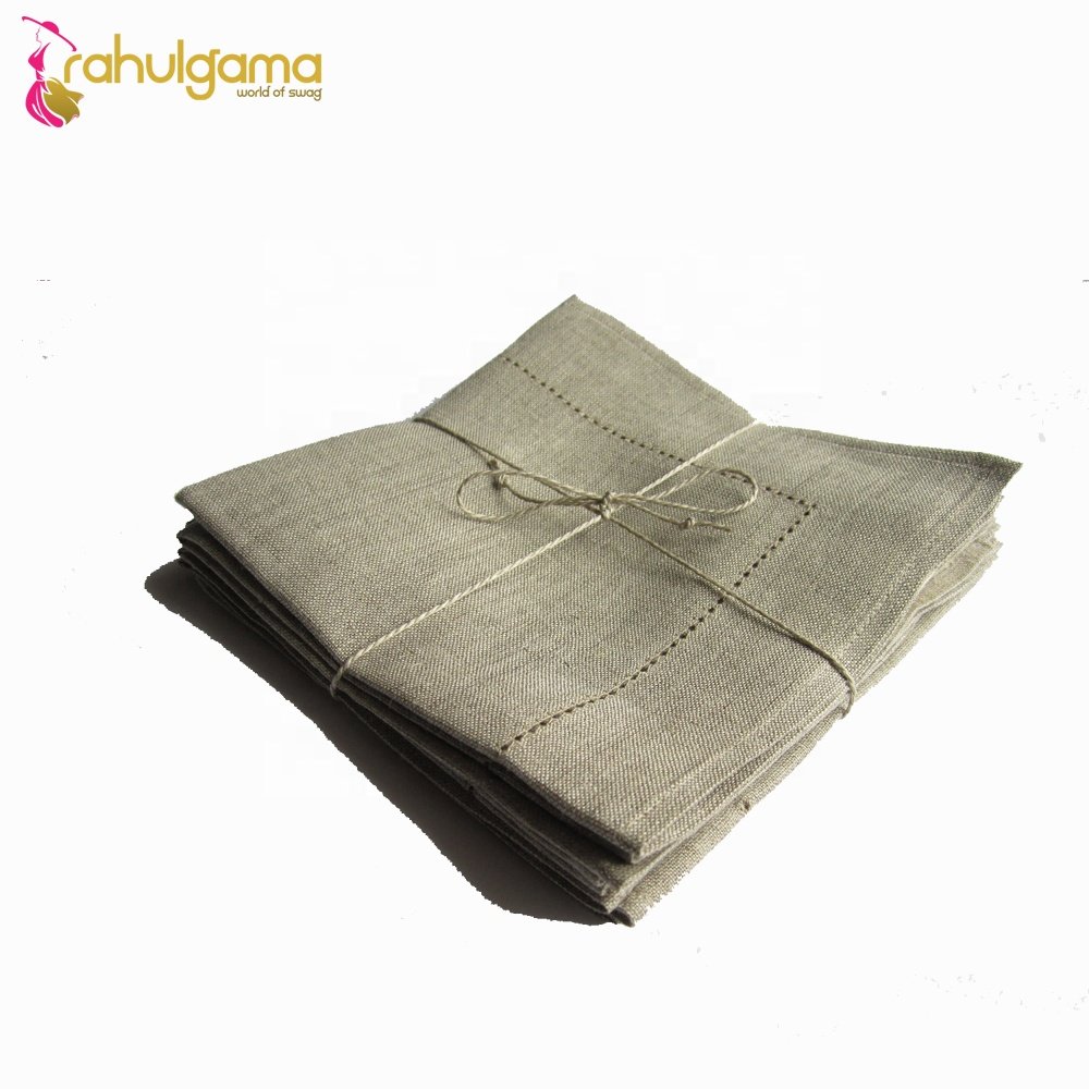 Hemstitch Napkin 100% Linen Stone Washed Soft Disposable Dinner Napkin Woven and Printed Roll for Kitchen Wholesale