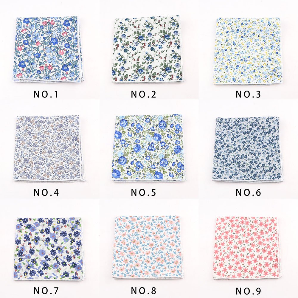 25cm Vintage Floral Cartoon Printed Handkerchief Cotton Women Men Wedding Suits Pocket Square Adult Gift Accessory High Quality
