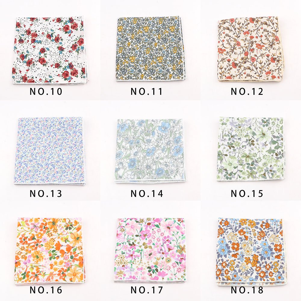 25cm Vintage Floral Cartoon Printed Handkerchief Cotton Women Men Wedding Suits Pocket Square Adult Gift Accessory High Quality
