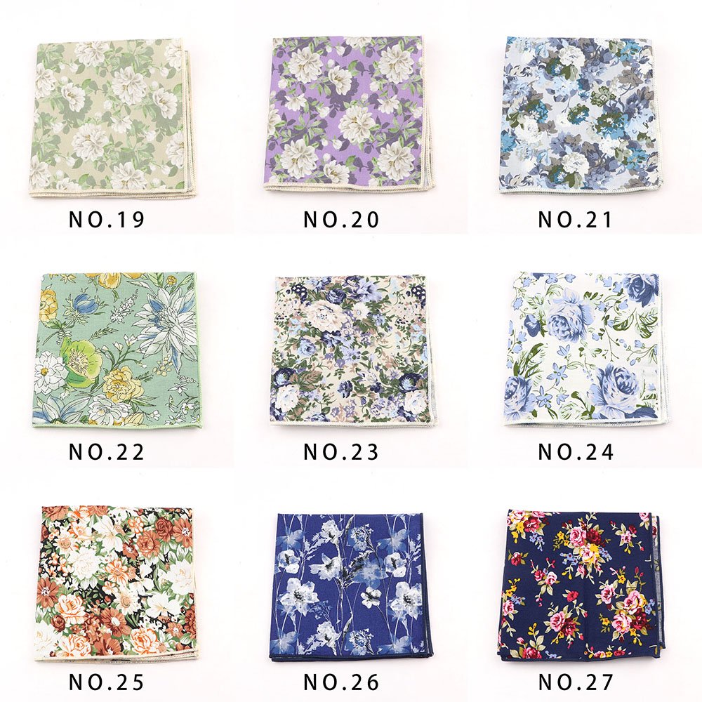 25cm Vintage Floral Cartoon Printed Handkerchief Cotton Women Men Wedding Suits Pocket Square Adult Gift Accessory High Quality