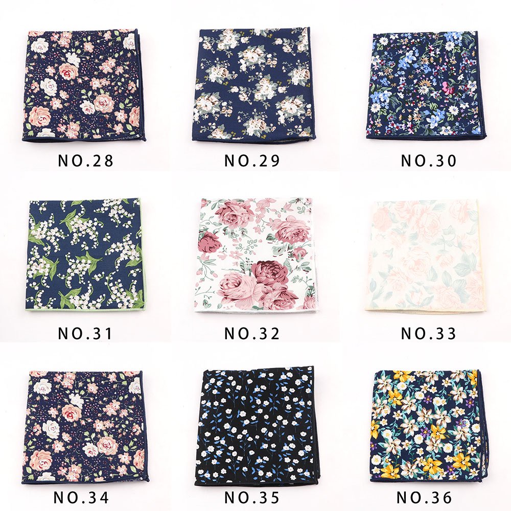 25cm Vintage Floral Cartoon Printed Handkerchief Cotton Women Men Wedding Suits Pocket Square Adult Gift Accessory High Quality