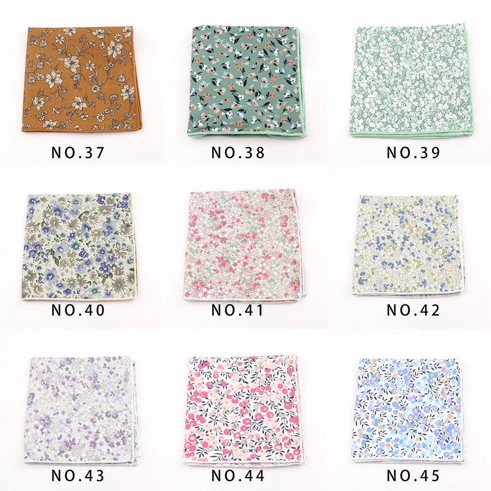 25cm Vintage Floral Cartoon Printed Handkerchief Cotton Women Men Wedding Suits Pocket Square Adult Gift Accessory High Quality