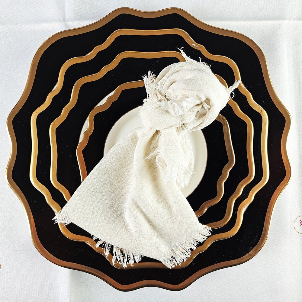 Dinner Restaurant Hemstitch Handkerchief Cloth Embroider scalloped edge White Linen Fabric Table Napkin