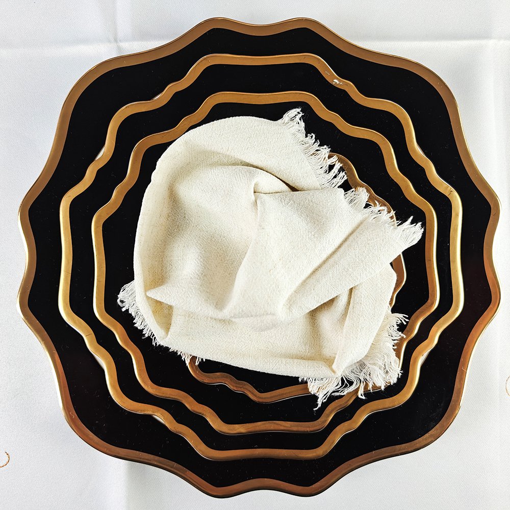 Dinner Restaurant Hemstitch Handkerchief Cloth Embroider scalloped edge White Linen Fabric Table Napkin