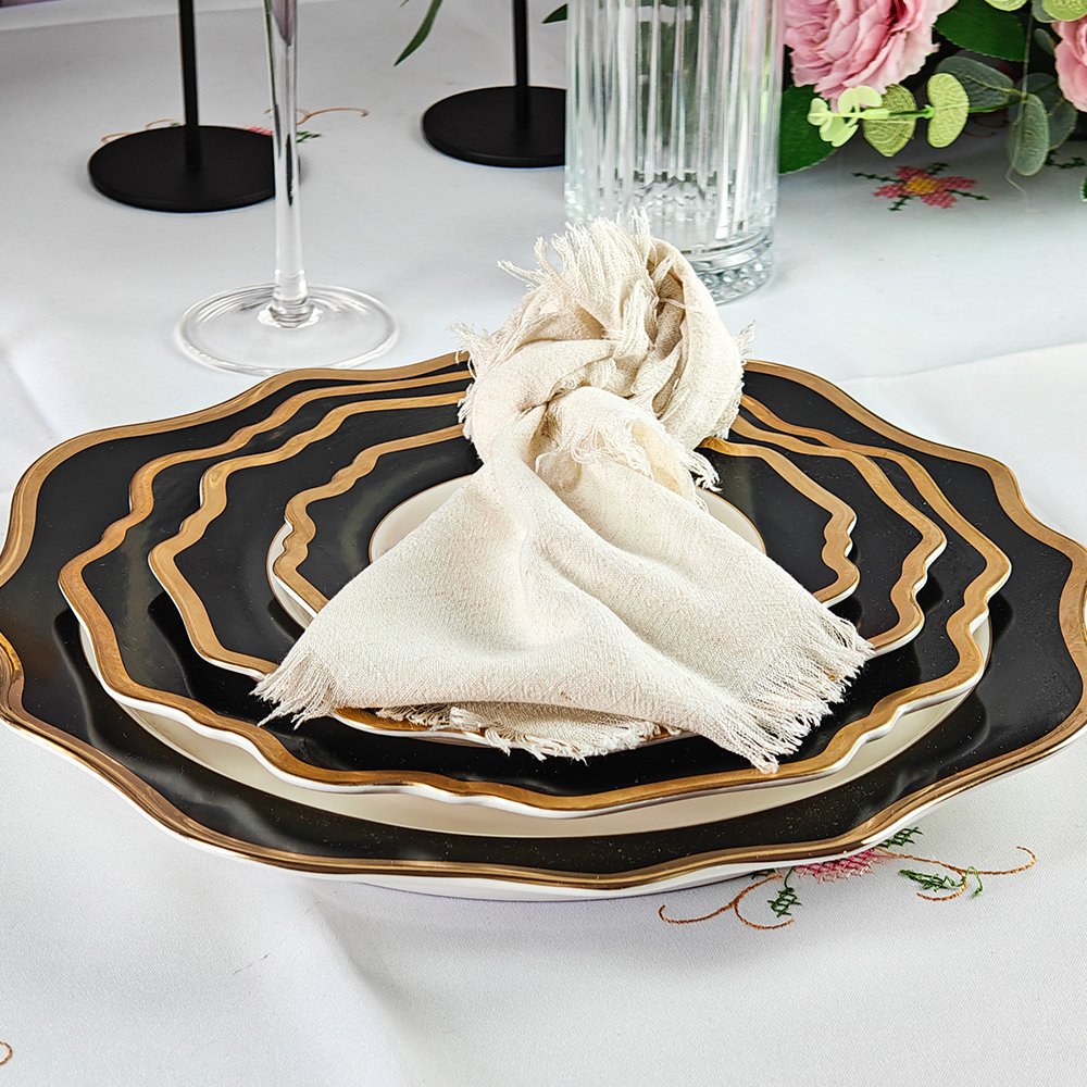 Dinner Restaurant Hemstitch Handkerchief Cloth Embroider scalloped edge White Linen Fabric Table Napkin