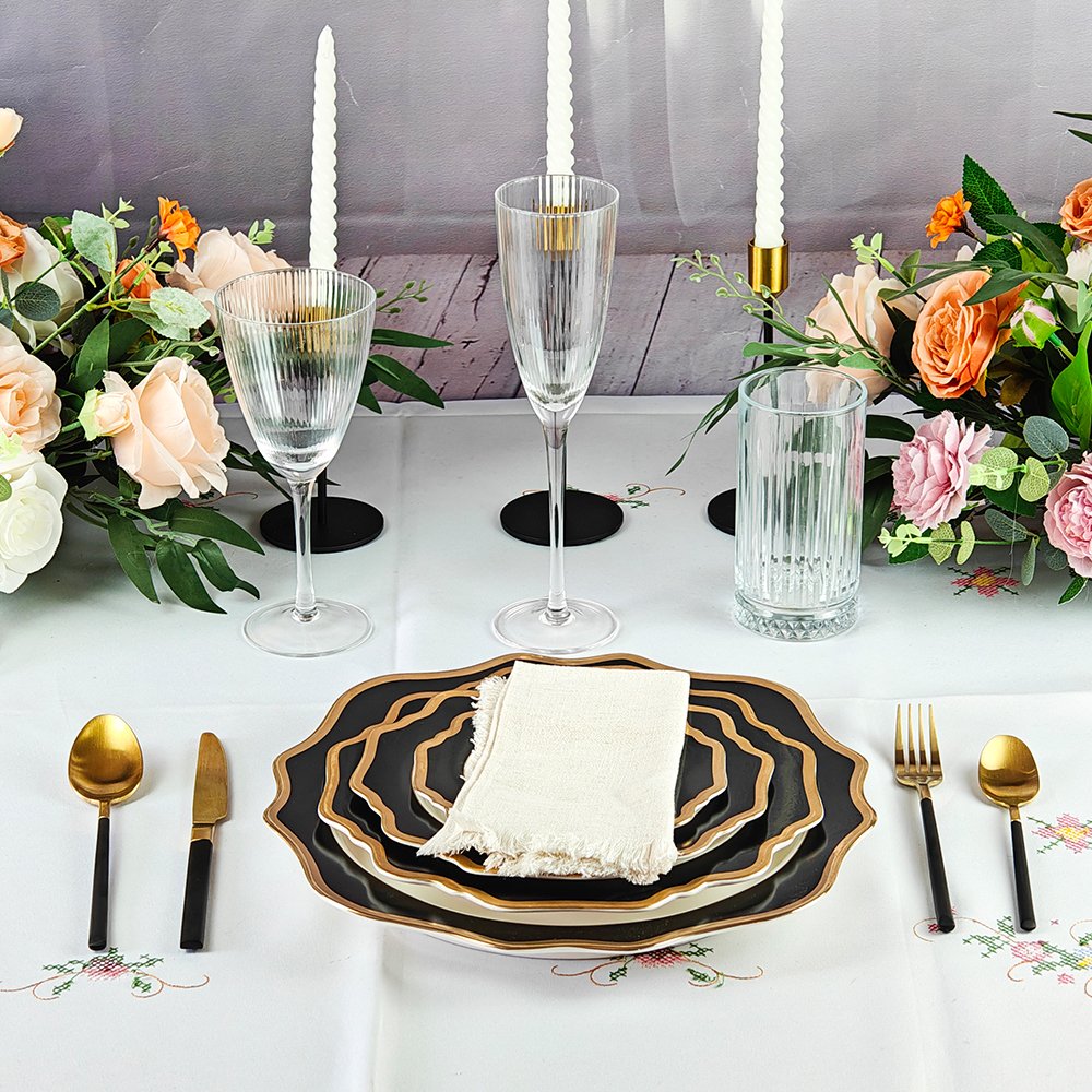 Dinner Restaurant Hemstitch Handkerchief Cloth Embroider scalloped edge White Linen Fabric Table Napkin