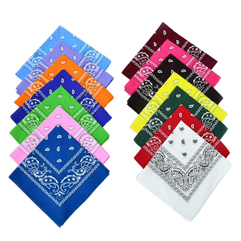 Custom Double Sided Paisley Bandana Scarf, High Quality Cotton Polyester Large Brightly colored Handkerchief Head Wrap
