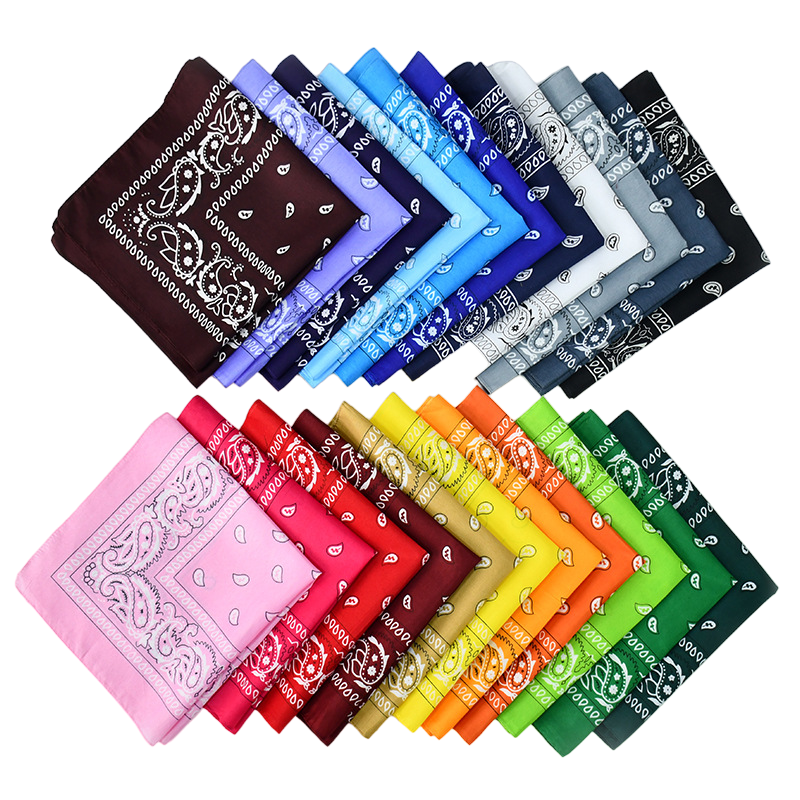 Custom Double Sided Paisley Bandana Scarf, High Quality Cotton Polyester Large Brightly colored Handkerchief Head Wrap