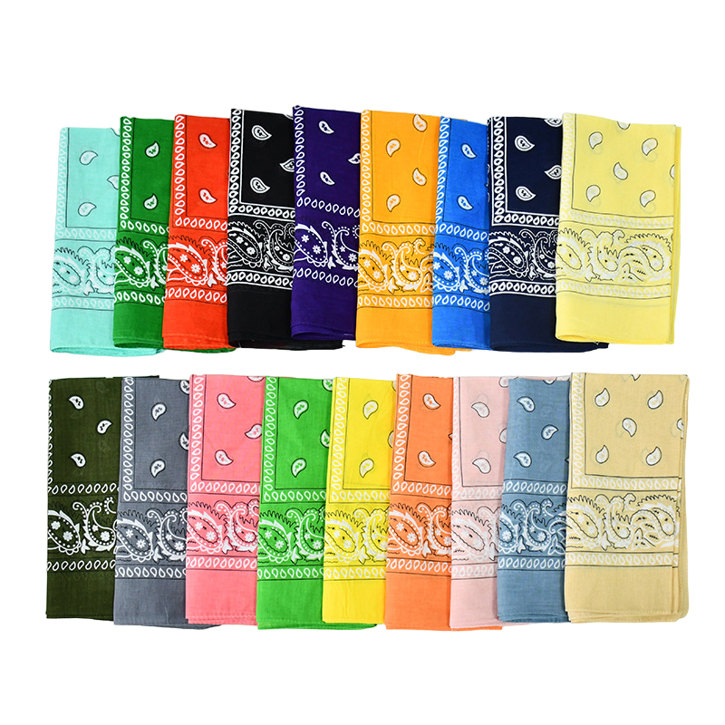 Custom Double Sided Paisley Bandana Scarf, High Quality Cotton Polyester Large Brightly colored Handkerchief Head Wrap