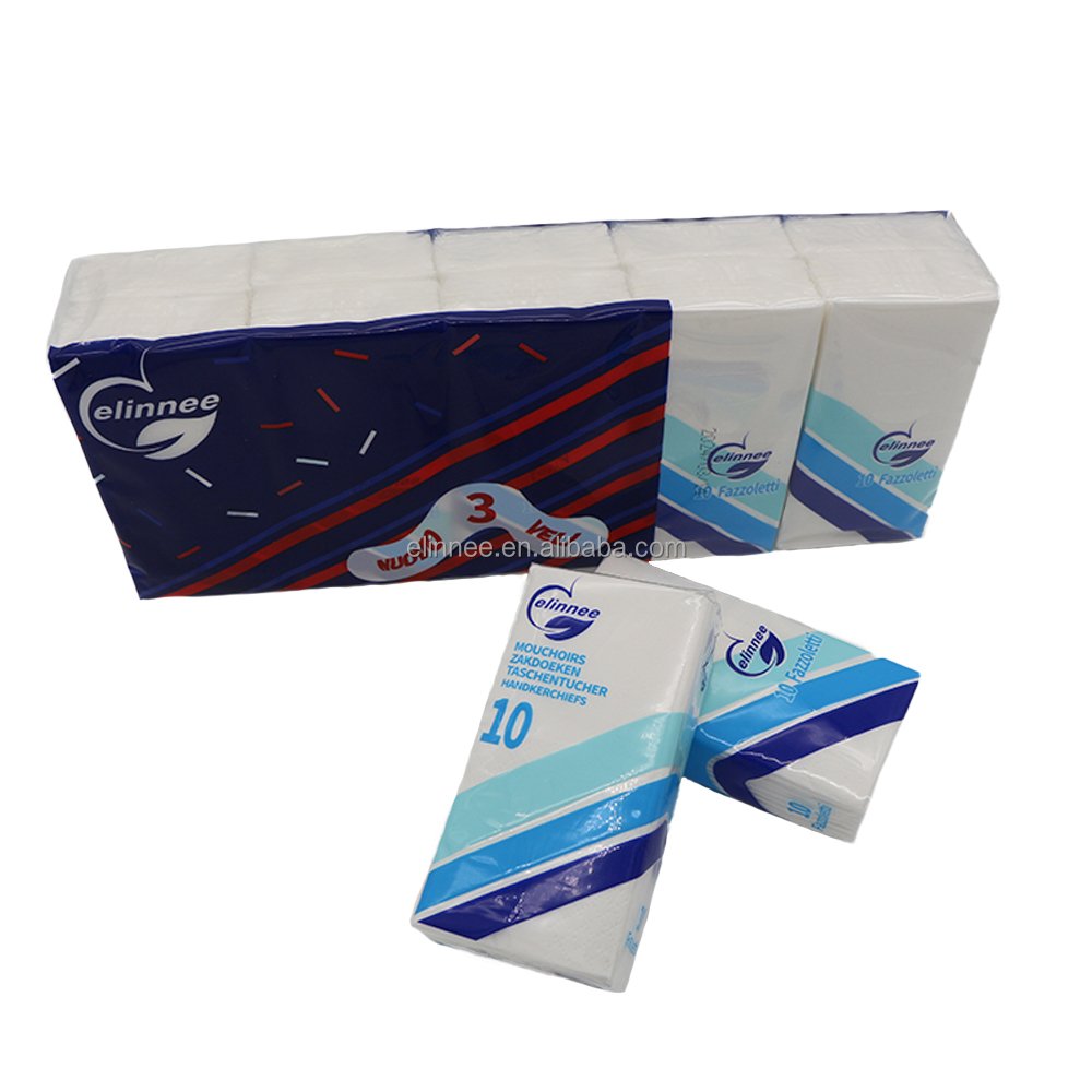 Wholesale 3 Ply Virgin Wood Pulp 10 Sheets Paper Serviettes Pocket Facial Tissue Mini Pocket Tissue Paper