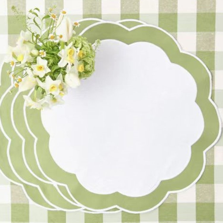 Washed bordered linen napkin embroidered linen placemats scalloped napkin linen floral