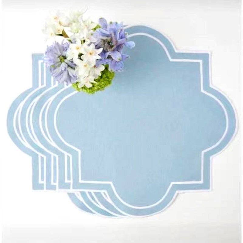 Washed bordered linen napkin embroidered linen placemats scalloped napkin linen floral