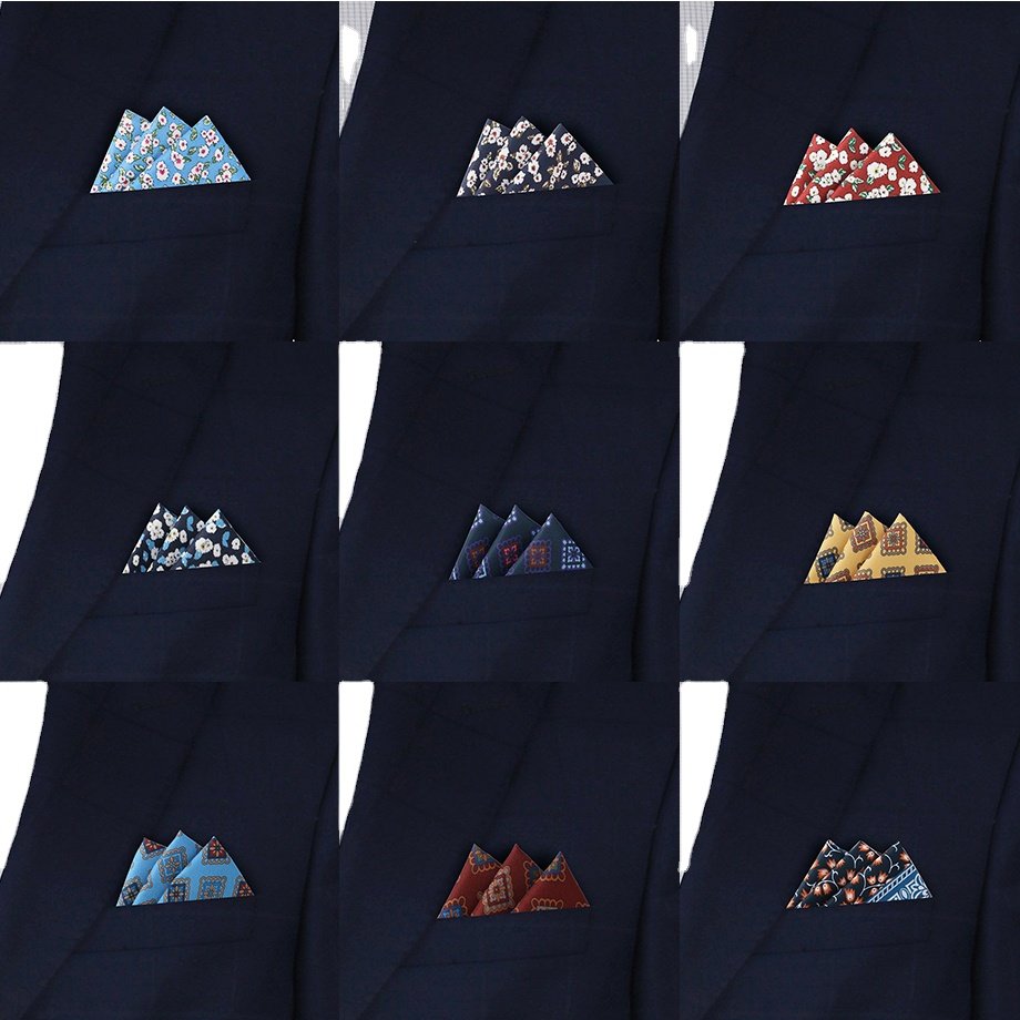 Large Stock of New Multicoloured Men's Floral Pocket Square Handkerchief Soft Colored Polyester Hankies Party Weddings handmade