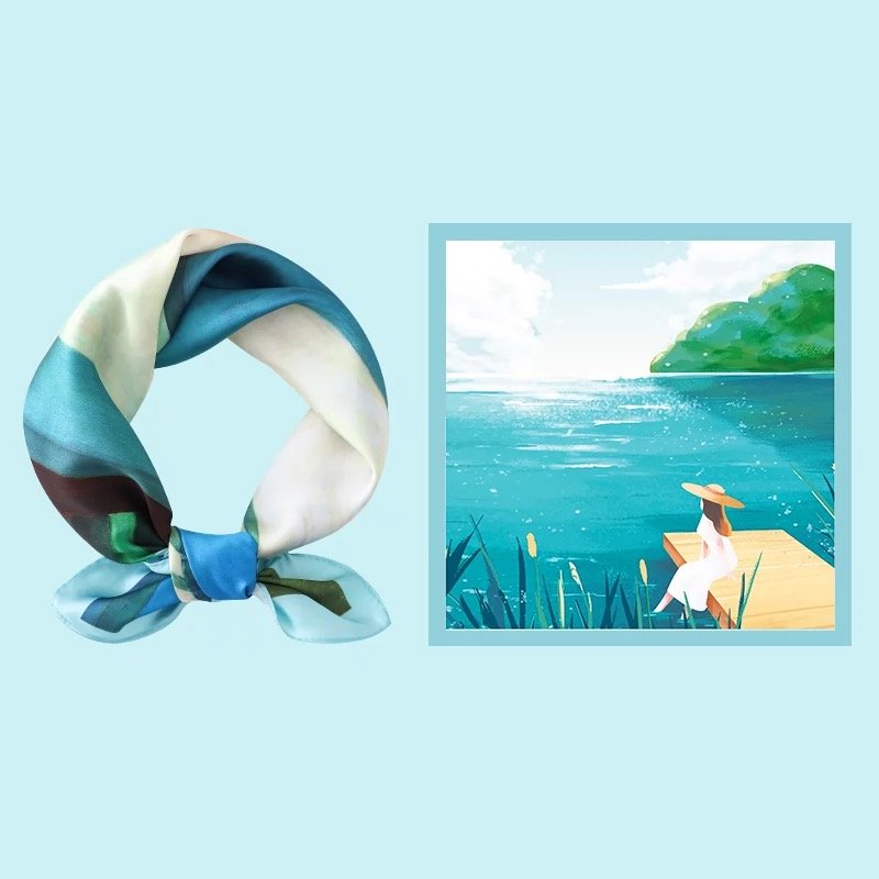 Low MOQ Skin Friendly 53*53cm Square Silk Scarf Satin Silk Bandanas Silk Twill Handkerchief Polyester Neck Scarf