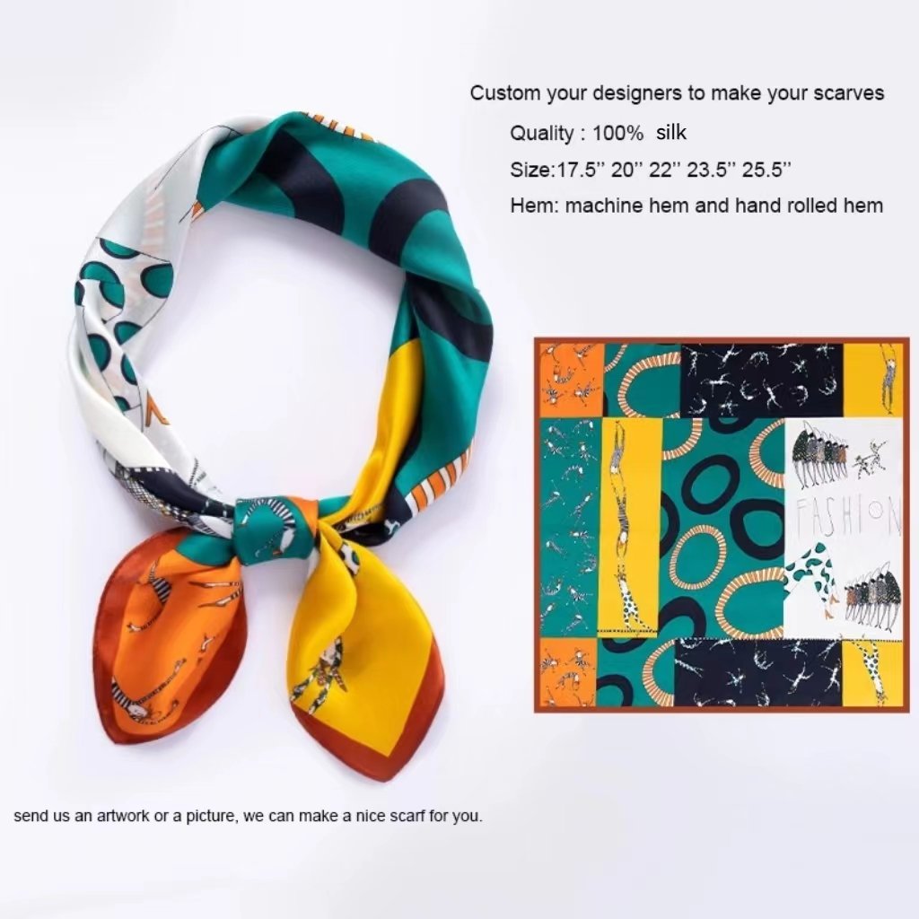 Trendy small 65*65cm square satin silk scarf colorful printed silks bandana silk handkerchiefs