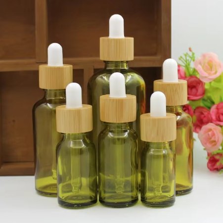 Empty Dropper Bottle Green Glass Packaging Cosmetic Container Liquid Travel Essential Oil Bottles