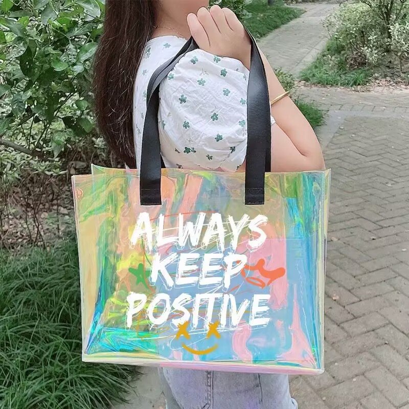 Wholesale Hot Sale Fashionable Custom Logo Transparent Clear PVC Tote Bag Women Shoulder Bag Handbag