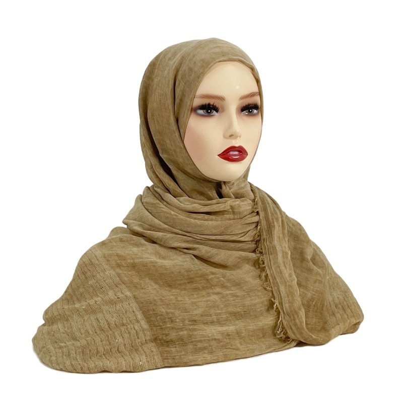 Custom designers solid color shimmer sequin khimar hijab musulman cotton voile veils viscose head scarf tassel shawls for women