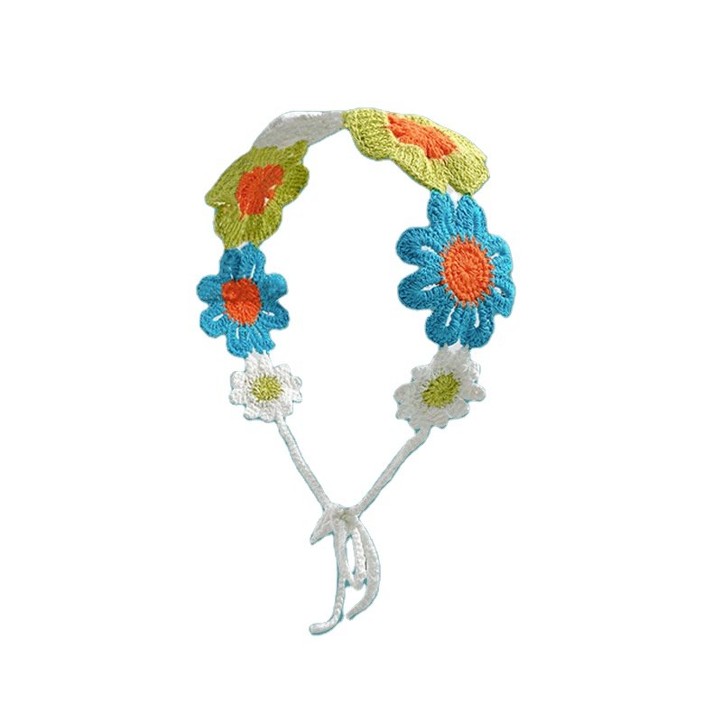 Sweet Hair Scarf Embellished Kerchief Flower Cotton Knit Crochet Headband Hair Mask Handkerchief