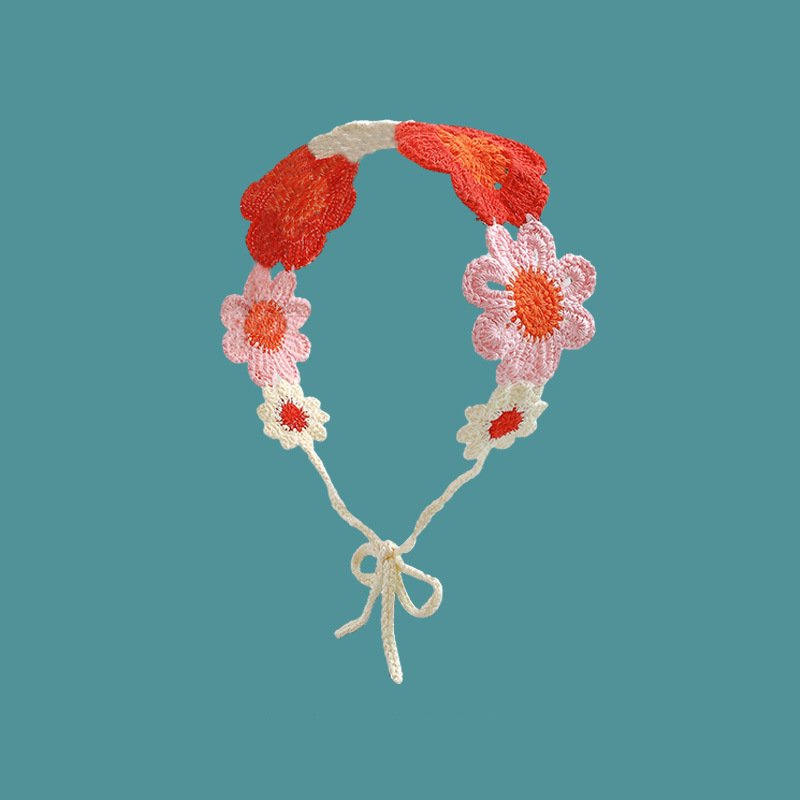 Sweet Hair Scarf Embellished Kerchief Flower Cotton Knit Crochet Headband Hair Mask Handkerchief