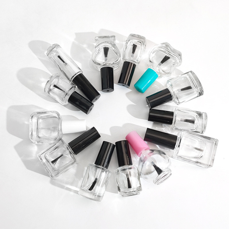 Factory Custom Made 10ml 15ml Large Empty Uv Gel Nail Polish Glass Bottle With Metal Logo
