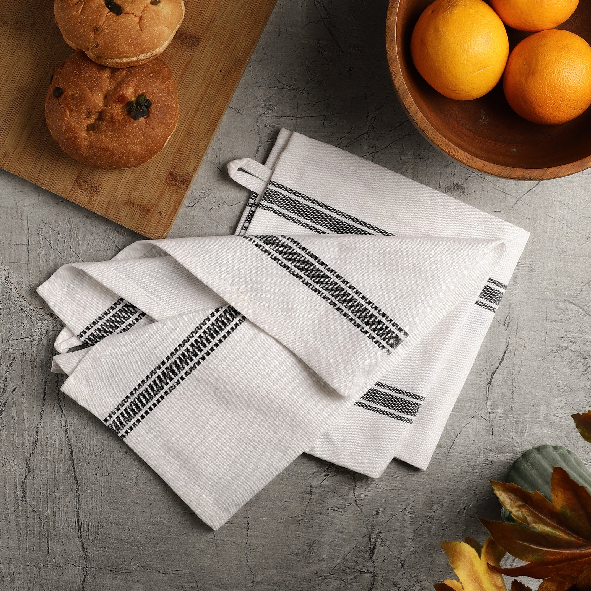 Recycled Cotton Towel vintage strips golf kitchen - Grey color