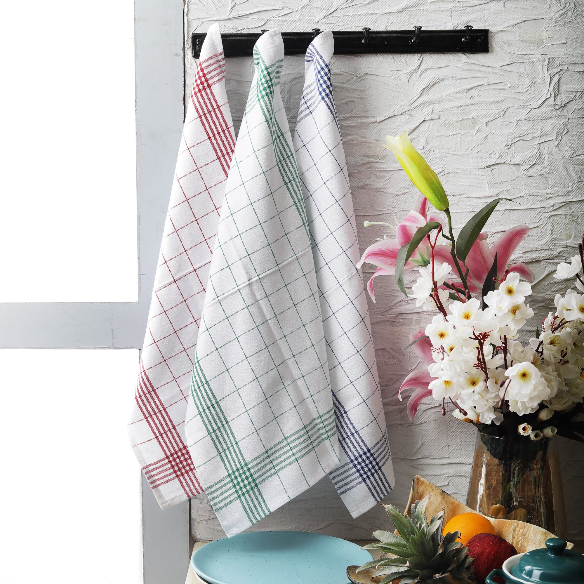 Recycled Cotton Towel vintage strips Golf kitchen Set of 12 - Multi color