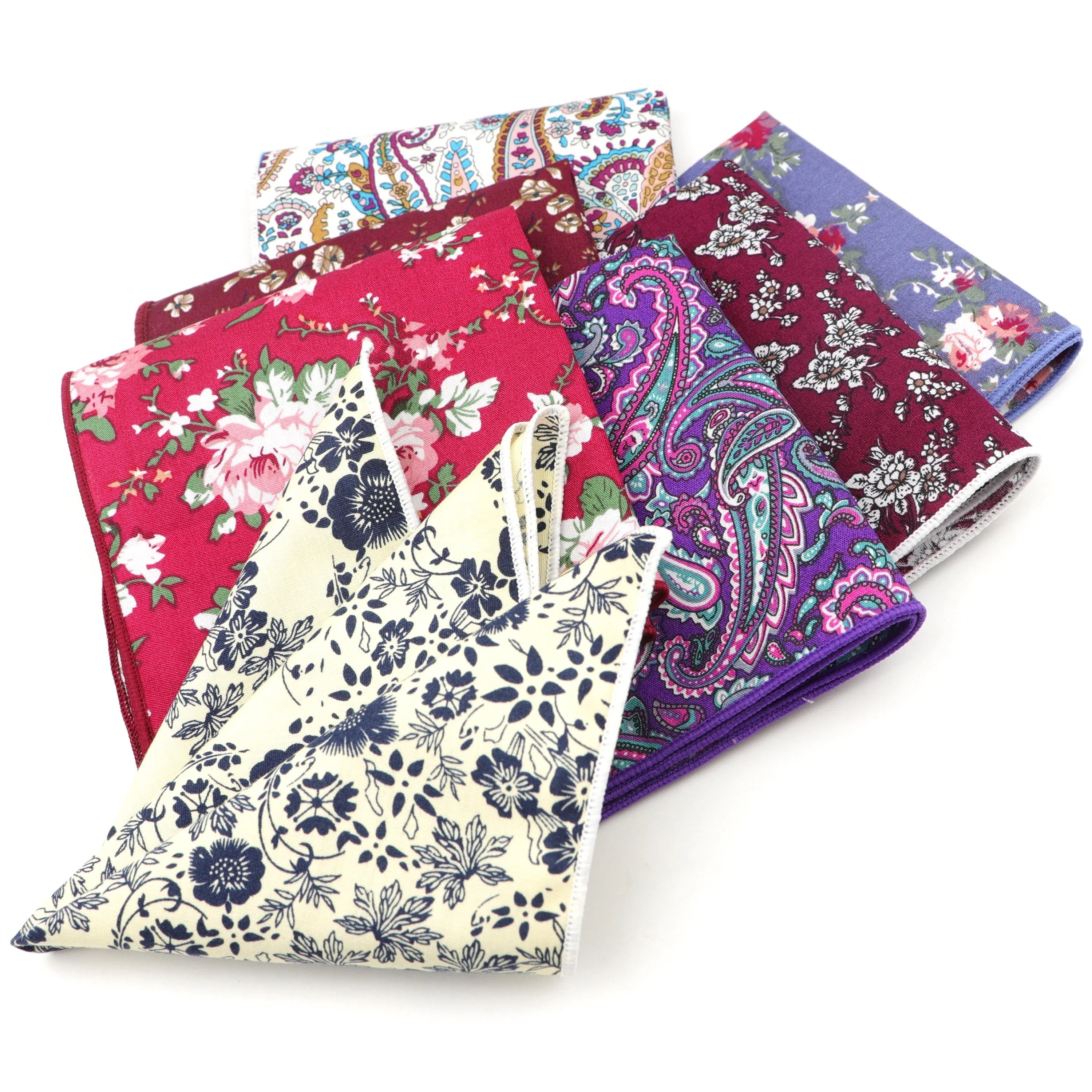 Cotton Handkerchiefs Woven Colorful Printing Flower Plaid Mens Casual Streak Square Pockets Handkerchief Towels