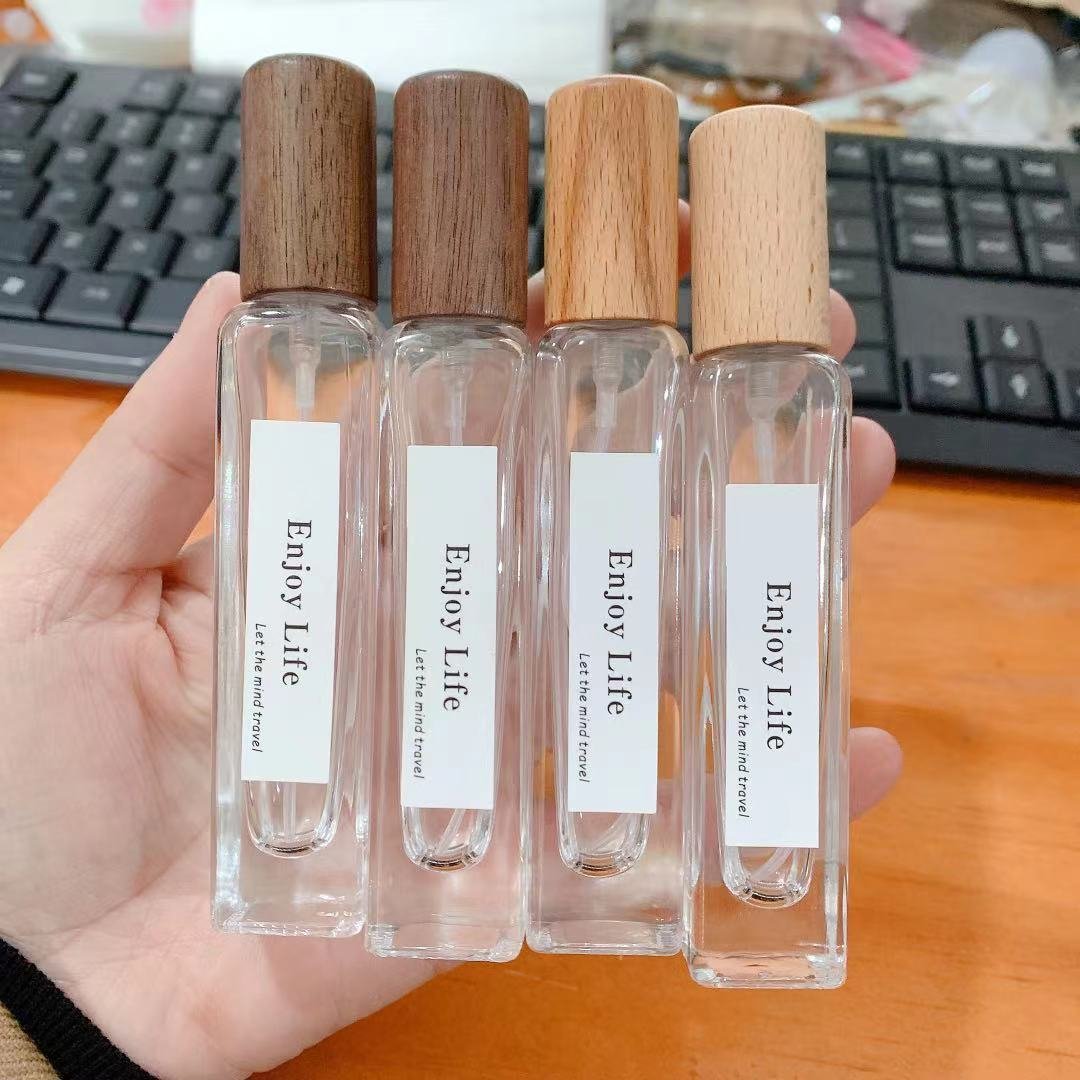 10ml Cylindrical Sample Sub Packed Perfume Bottle 10ml Square Wooden Cover Perfume Spray Bottle 15ml Square