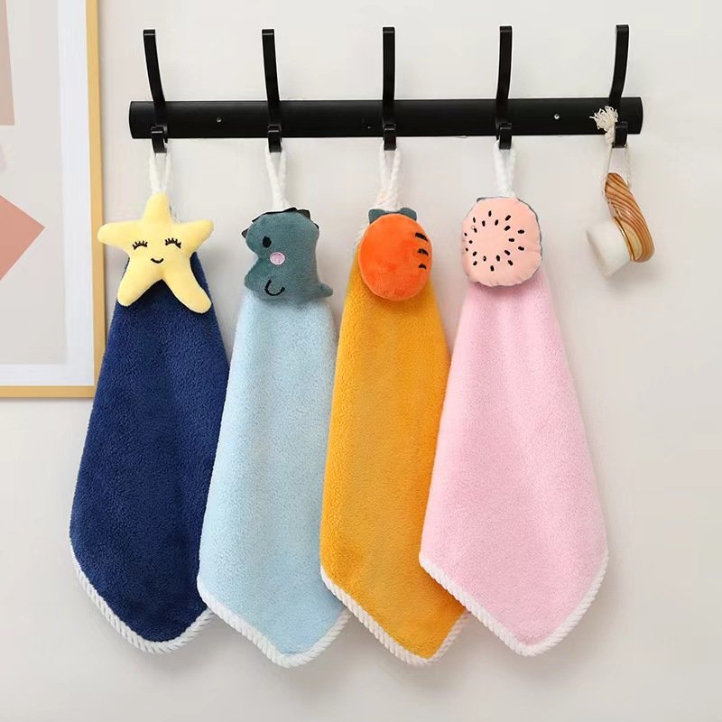 Hand Towel Cute Children'S Hand Towel Dry Handkerchief Absorbent Kitchen Wiper Cloth Coral Fleece Towel With Hanging Loop