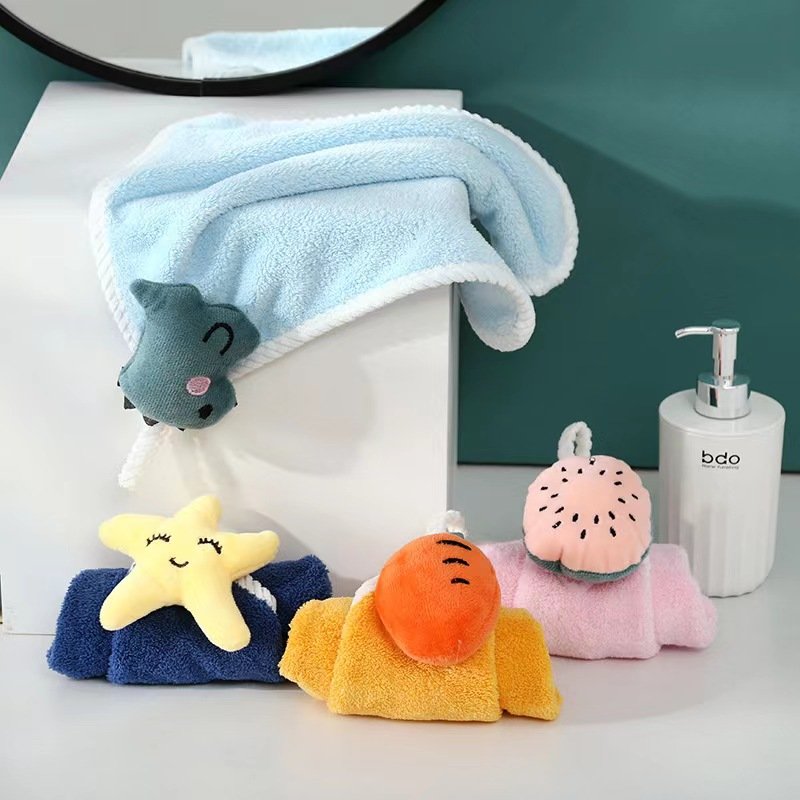 Hand Towel Cute Children'S Hand Towel Dry Handkerchief Absorbent Kitchen Wiper Cloth Coral Fleece Towel With Hanging Loop