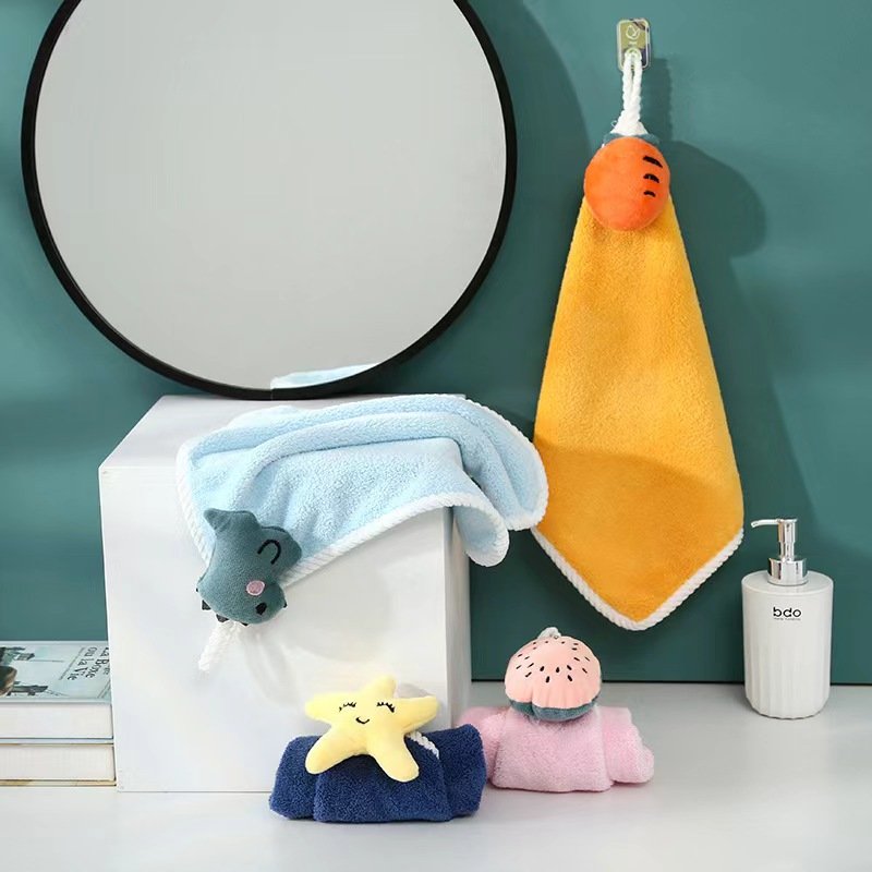 Hand Towel Cute Children'S Hand Towel Dry Handkerchief Absorbent Kitchen Wiper Cloth Coral Fleece Towel With Hanging Loop