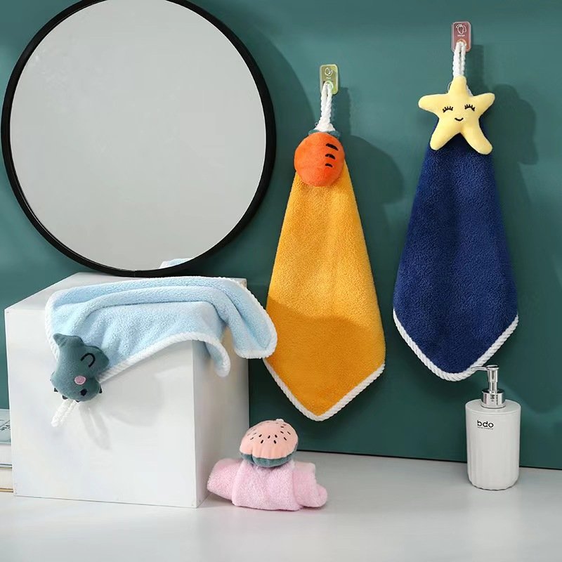 Hand Towel Cute Children'S Hand Towel Dry Handkerchief Absorbent Kitchen Wiper Cloth Coral Fleece Towel With Hanging Loop