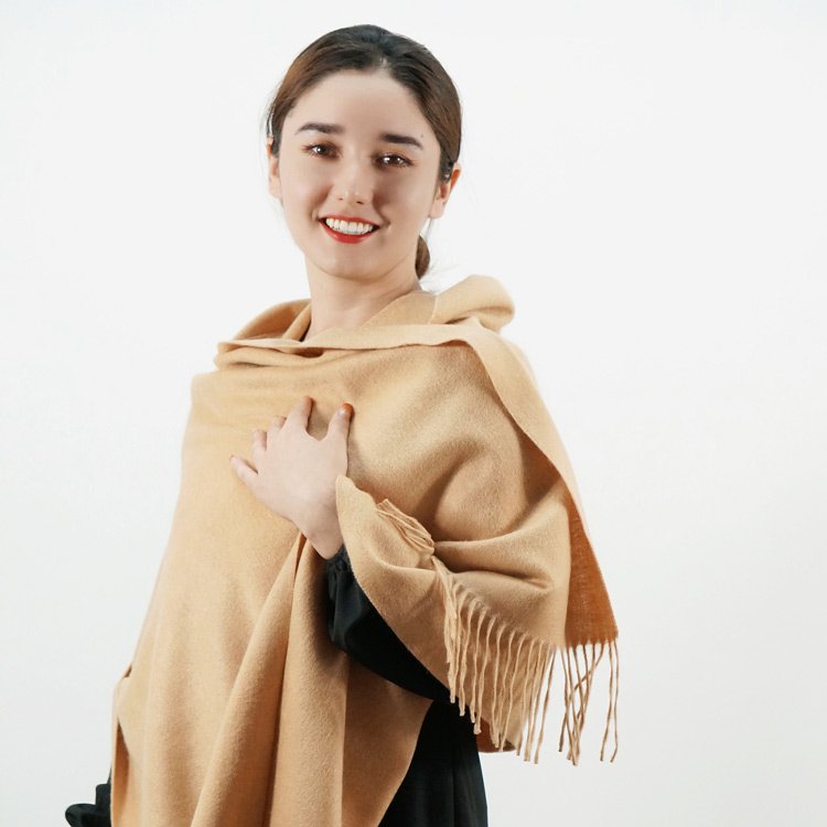 Winter luxury solid color tassels long fringe fleece pashmina shawl wool muffler cashmere neck warm blanket scarves for women