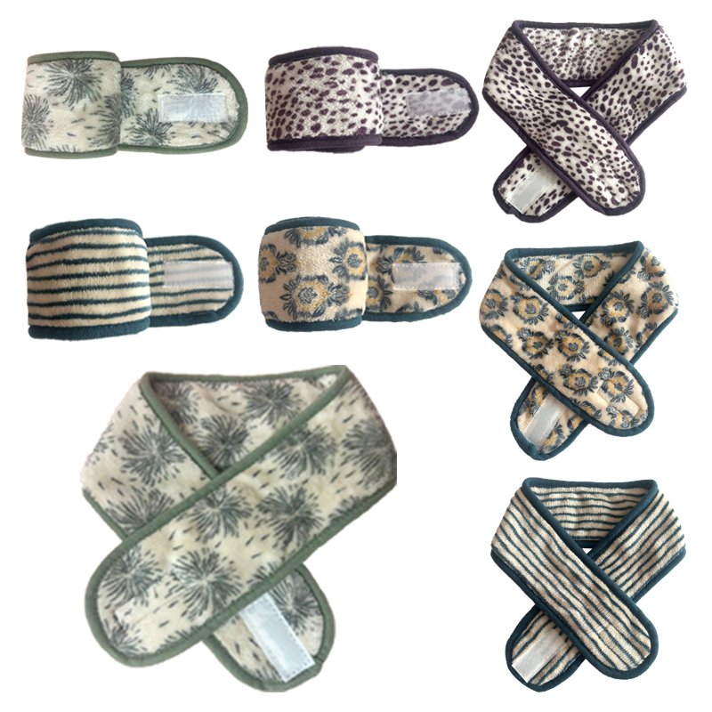 Flannel Velcro face wash headband with leopard print floral pattern adjustable headband
