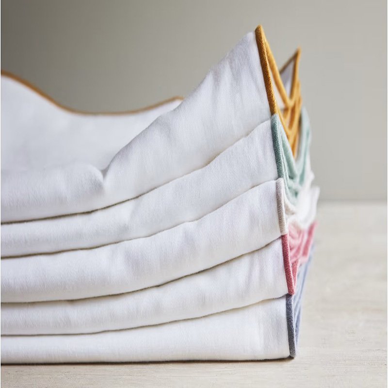 LY Fashion Custom Print Colored Trim Hand Rolled Edge White Handkerchief Bordered Contrast Edge Square Linen Napkins for Wedding