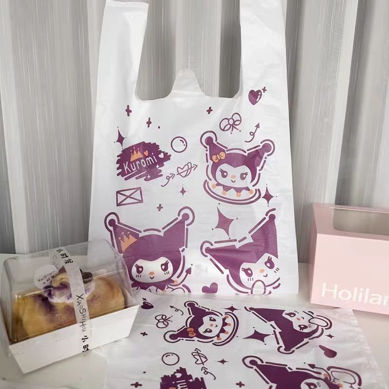 Recyclable Milky White Rabbit Holding Radish PE Plastic Bag New Year Gift Takeout Bag for Baking Desserts and Noodles