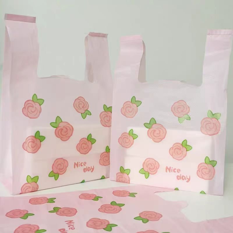 Recyclable Milky White Rabbit Holding Radish PE Plastic Bag New Year Gift Takeout Bag for Baking Desserts and Noodles