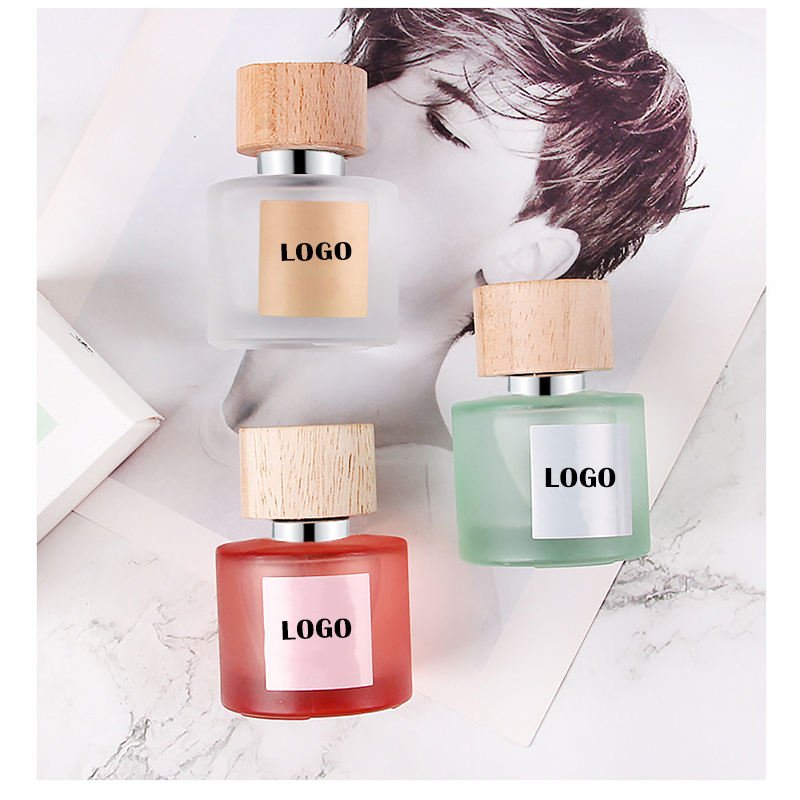High End Round Frosted Clear Custom Perfume Bottle 30ml 50ml 100ml Empty Luxury Perfume Bottle With Wooden Cap