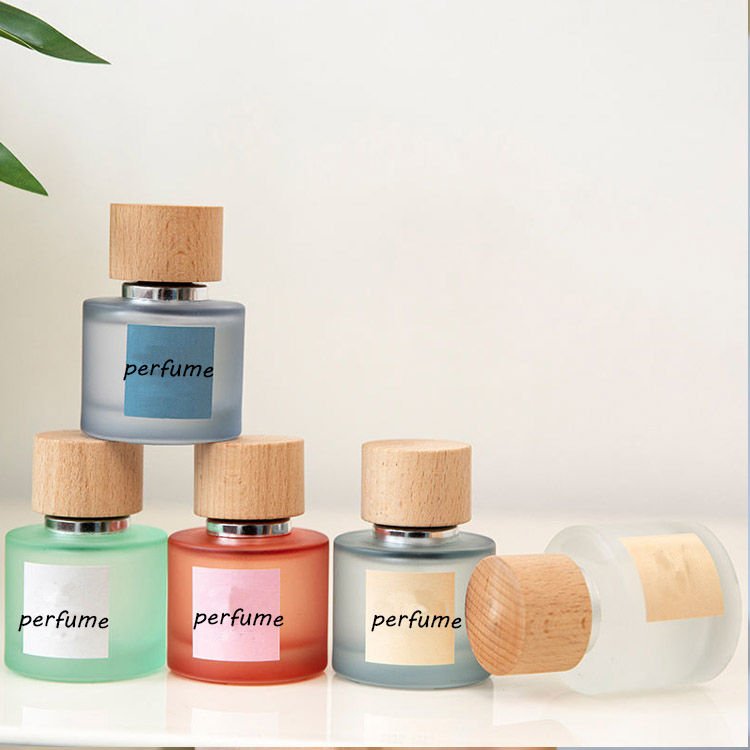 High End Round Frosted Clear Custom Perfume Bottle 30ml 50ml 100ml Empty Luxury Perfume Bottle With Wooden Cap