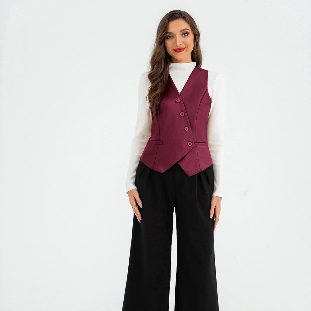 OEM Vintage Oblique Placket V-Neck Handkerchief Hem Waistcoat Women'S Coats Vest Femme Blazer