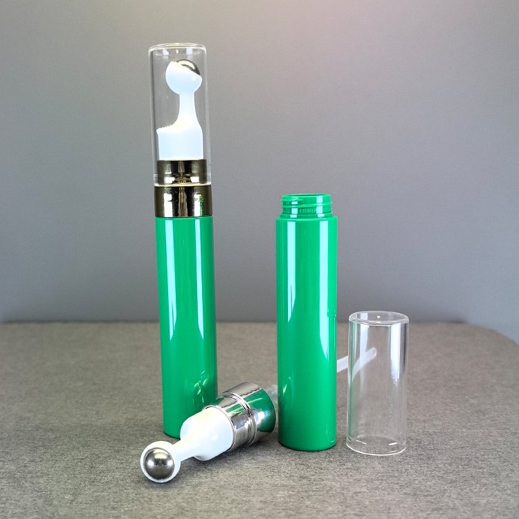 Hot Selling As Airless Bottle Pump Round Shape Empty 5ml 10ml 12ml Plastic Bottle Massage Bottle With Zinc Alloy Massage Head