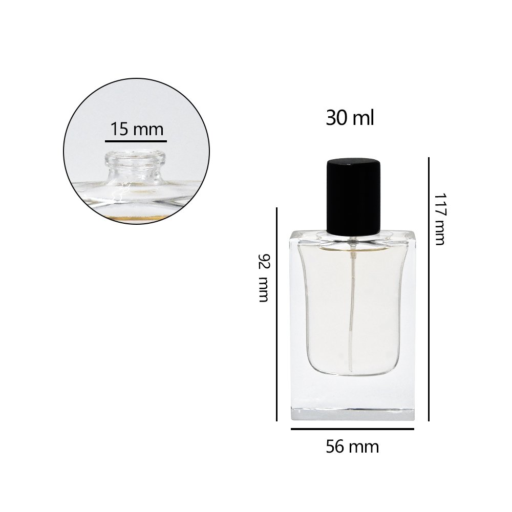 Classic Square Glass Perfume Bottle Transparent Glass Spray Dispenser Empty Bottle Pressing Nozzle 30ml