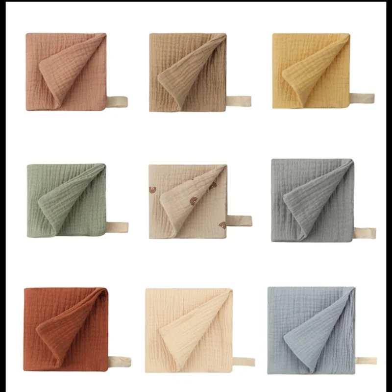 Pinuotu Cotton Solid Toddlers Muslin Gauze Handkerchief Bibs Plain Bath Newborn Baby Face Washcloths Wet Soft Square Towel