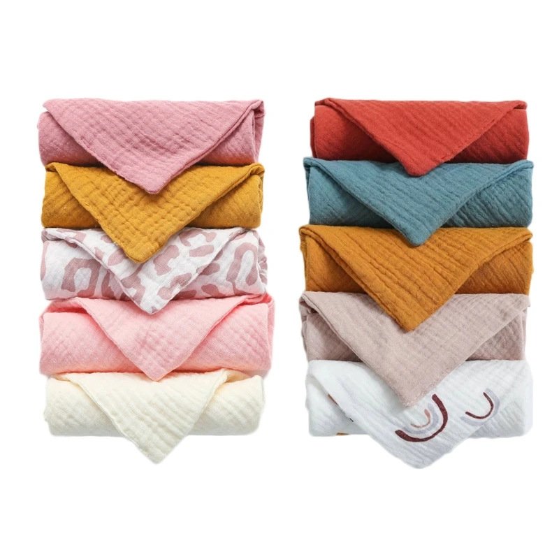 Pinuotu Cotton Solid Toddlers Muslin Gauze Handkerchief Bibs Plain Bath Newborn Baby Face Washcloths Wet Soft Square Towel