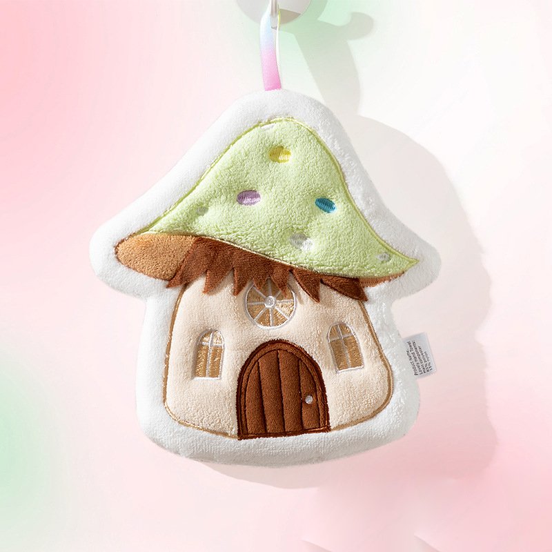 Custom Cartoon Mushroom House Hanging Thick Coral Velvet Embroidered Towel Absorbent Cute Children's Handkerchief Small Towel