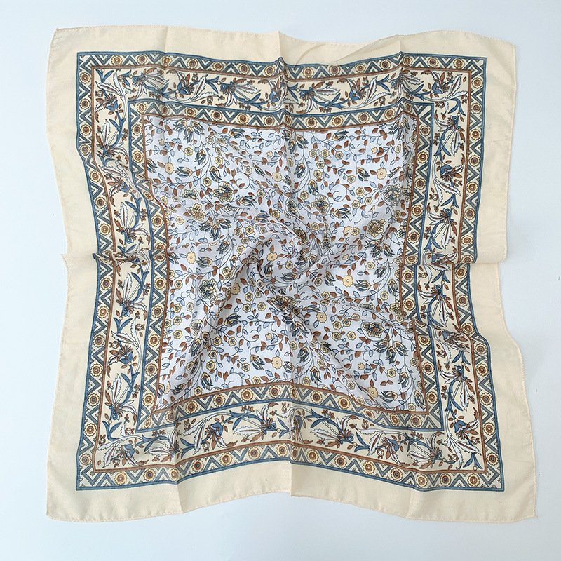 Woge Shanghai supplier beautiful soft 70*70cm echarpe handkerchief woman print flowers slavic tradition square cotton scarf